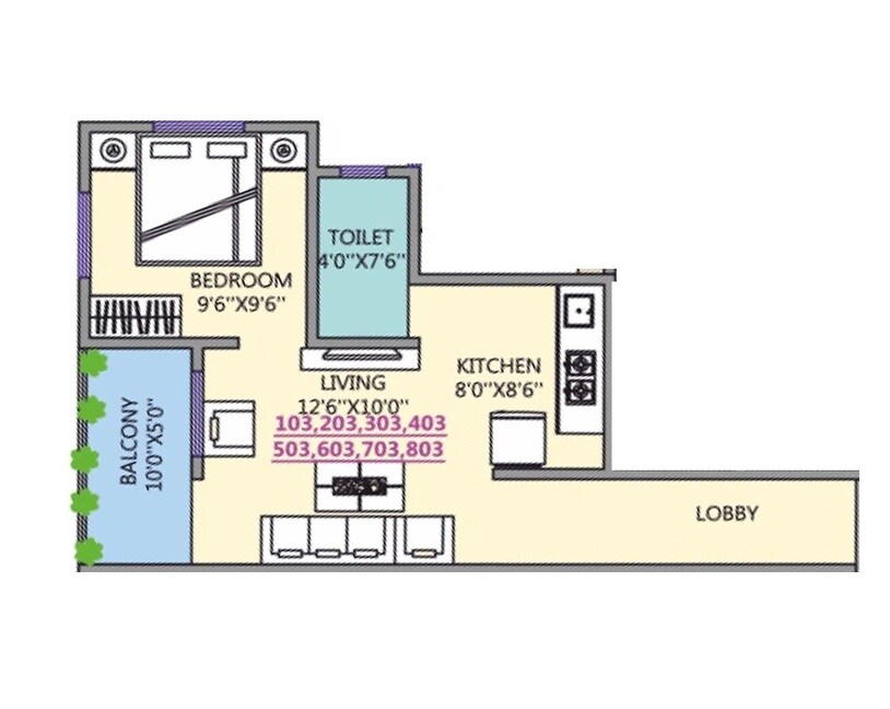 Floor plan of 1 BHK 409 Sq. Ft. Apartment in SK Sonai Heights, Pune