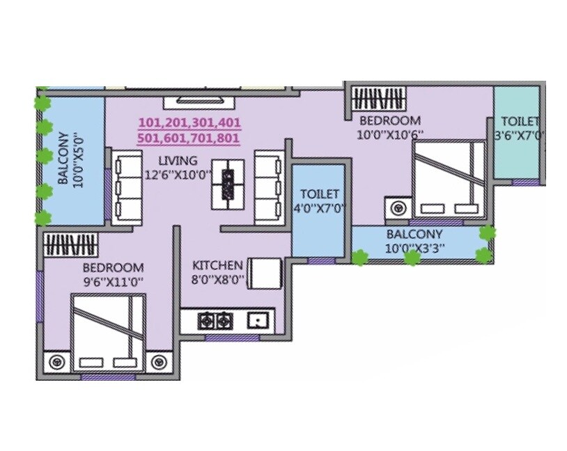 Floor plan of 2 BHK 547 Sq. Ft. Apartment in SK Sonai Heights, Pune