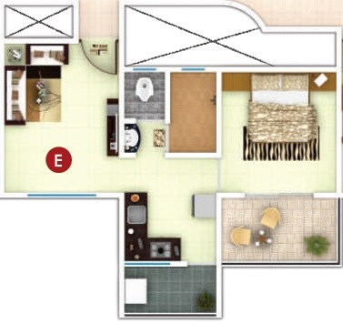 Floor plan of 1 BHK 298 Sq. Ft. Apartment in Sky Sparsh Regency, Pune