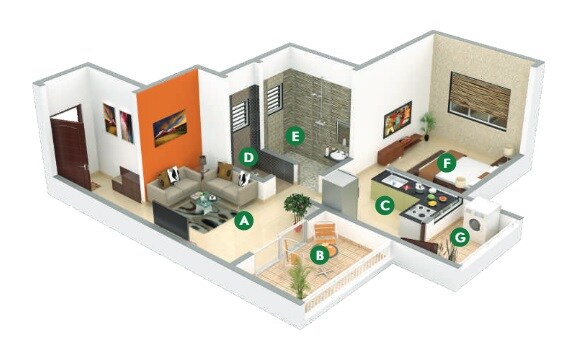 Floor plan of 1 BHK 497 Sq. Ft. Apartment in Sky Sparsh Regency, Pune