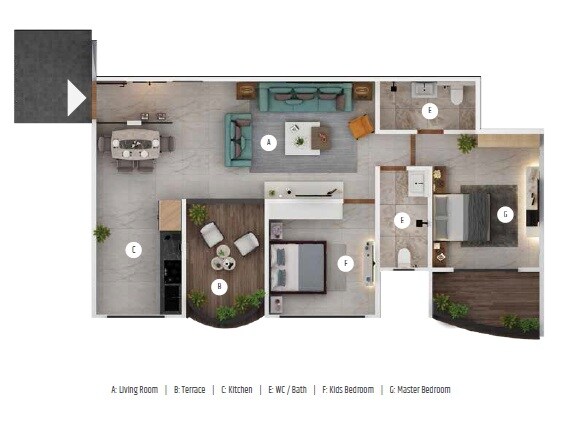 Floor plan of 2 BHK 899 Sq. Ft. Apartment in Skyboat Casaverde, Pune