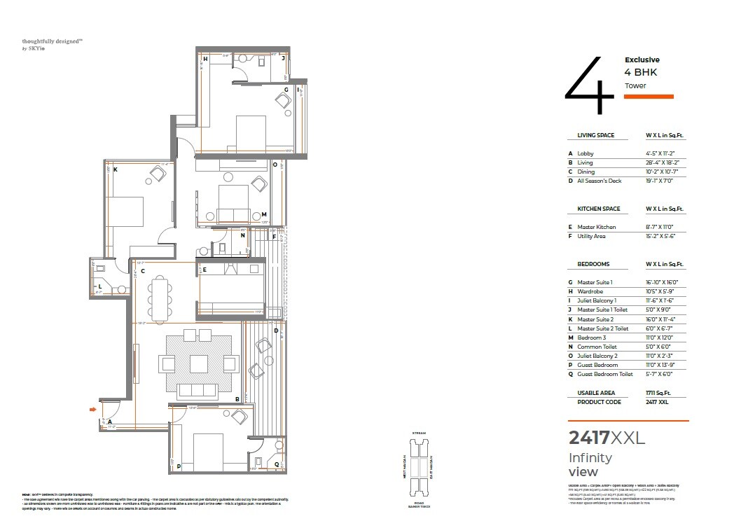 Floor plan of 4 BHK 1711 Sq. Ft. Apartment in Skyi 5 Maidan, Pune