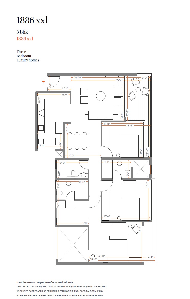 3 BHK 1197 Sq. Ft. Apartment in Skyi 5 Racecourse