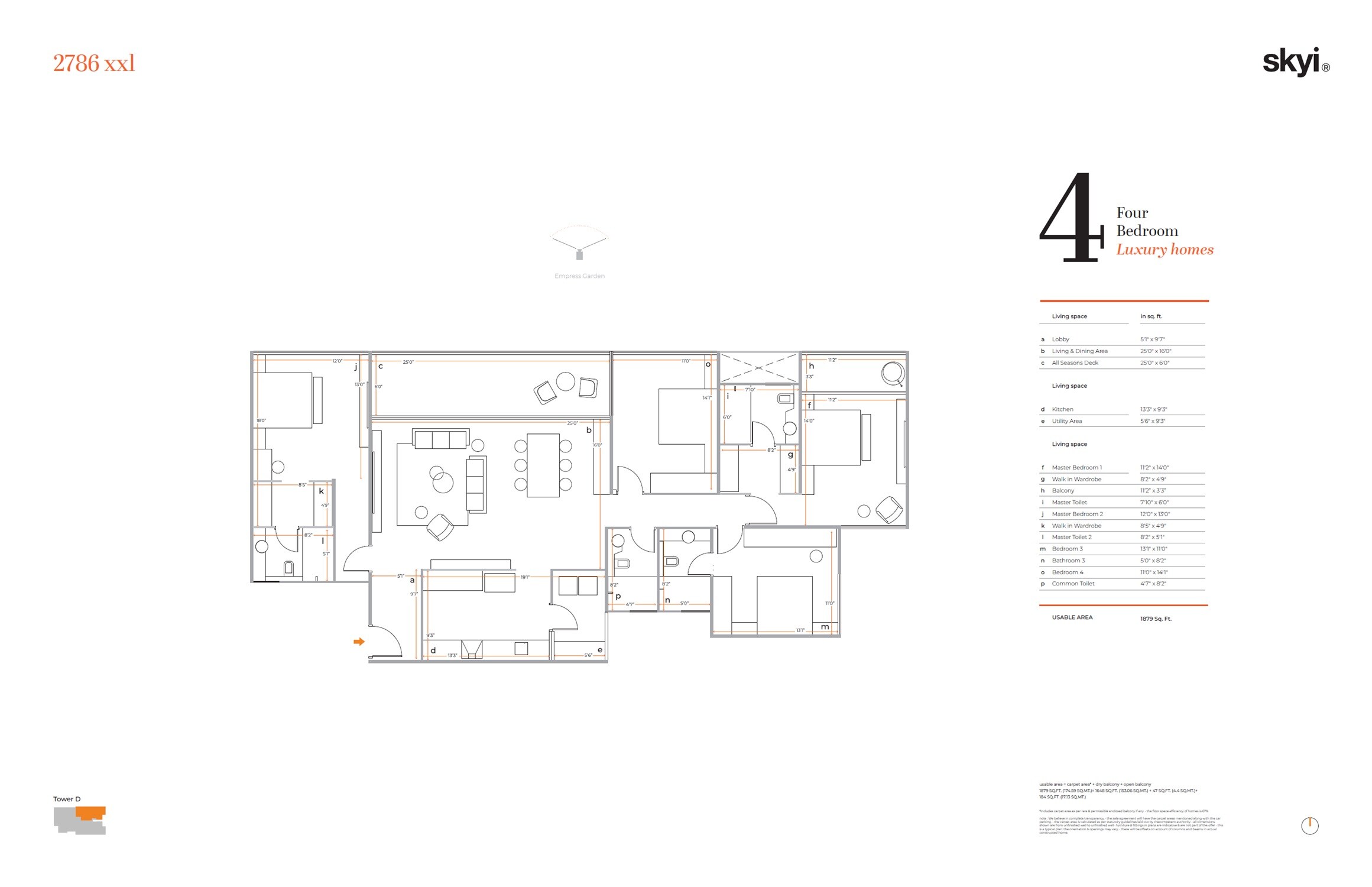 Floor plan of 4 BHK 1879 Sq. Ft. Apartment in Skyi 5 Racecourse, Pune