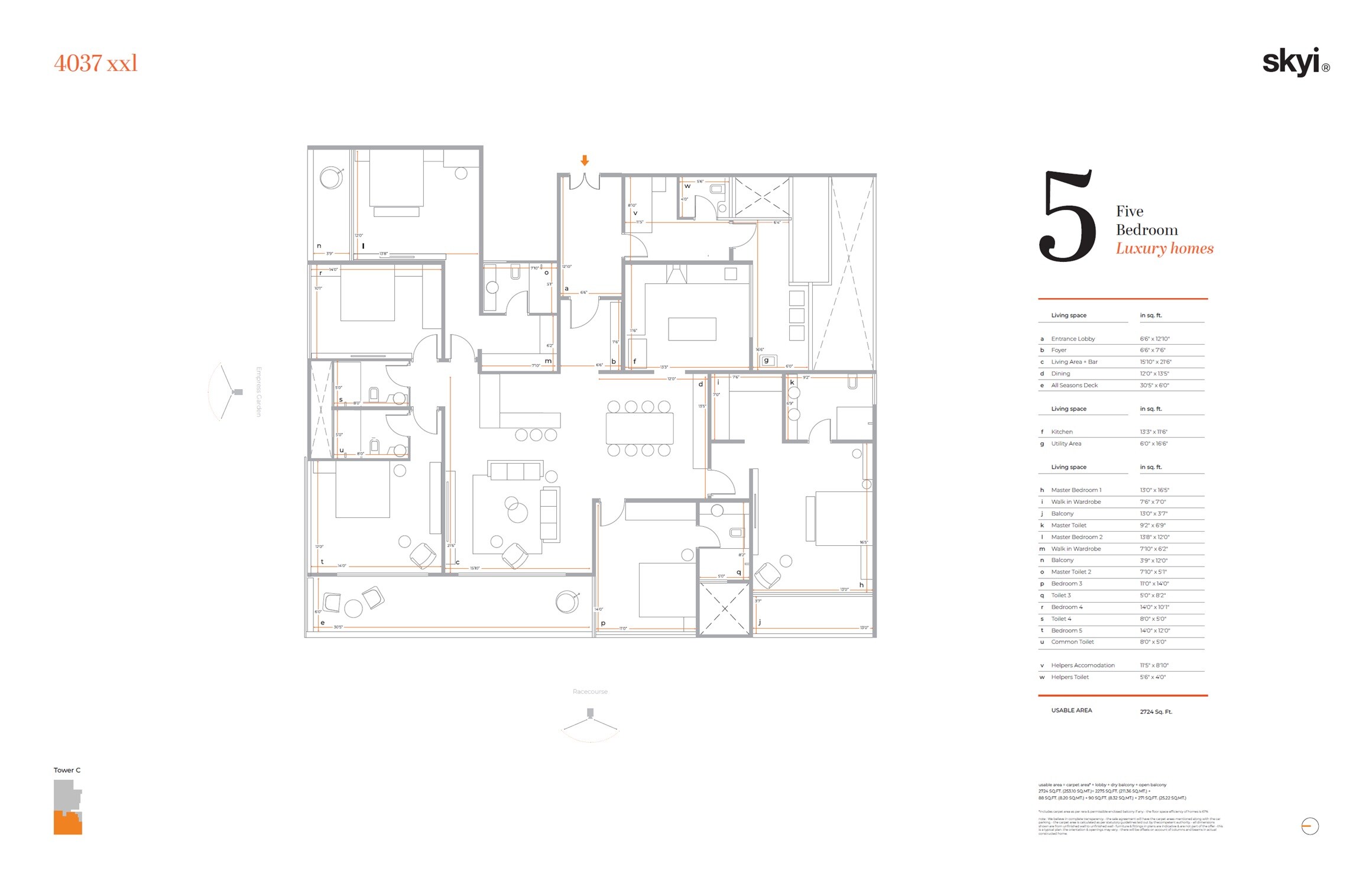 Floor plan of 5 BHK 2724 Sq. Ft. Apartment in Skyi 5 Racecourse, Pune