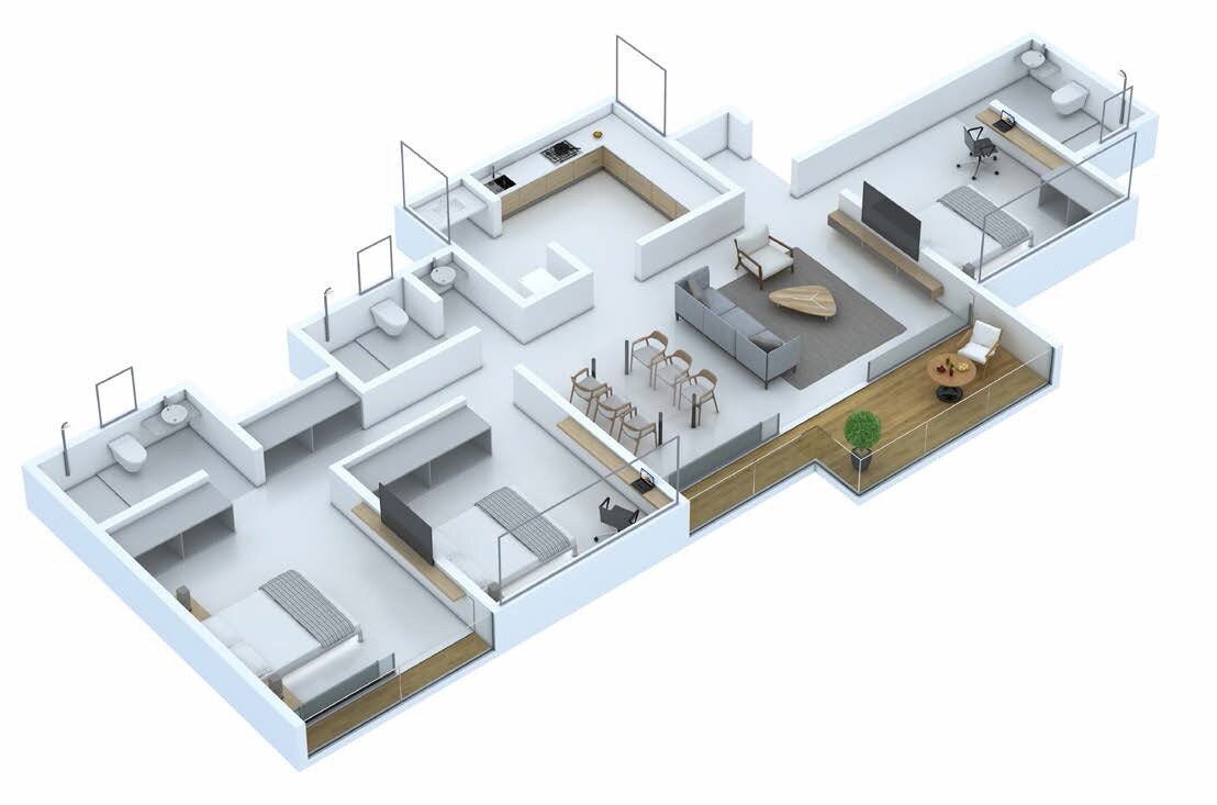 Floor plan of 3 BHK 1447 Sq. Ft. Apartment in Skyi Iris Racecourse, Pune