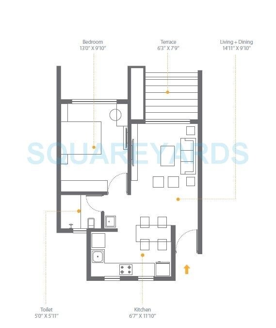 Floor plan of 3 BHK 341 Sq. Ft. Apartment in Skyi Manas Lake, Pune