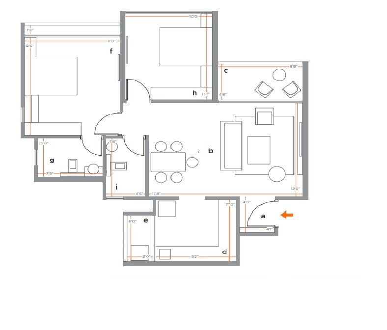 Floor plan of 3 BHK 726 Sq. Ft. Apartment in Skyi Manas Lake, Pune