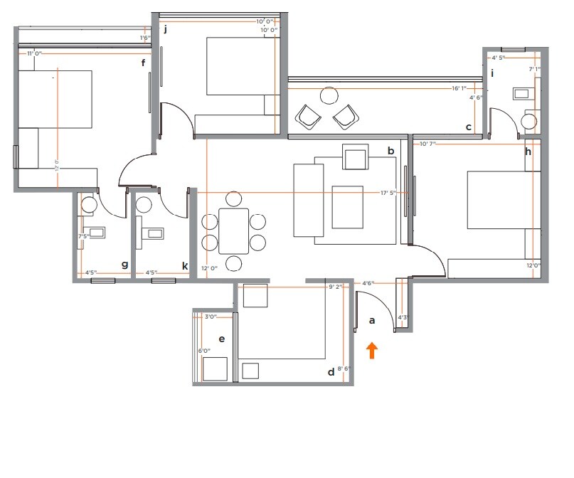 Floor plan of 3 BHK 910 Sq. Ft. Apartment in Skyi Manas Lake, Pune