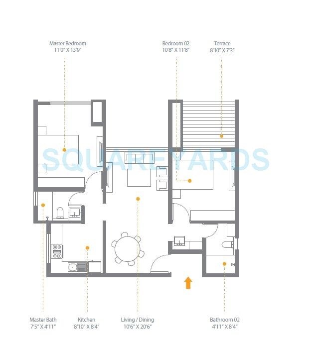 Floor plan of 2 BHK 579 Sq. Ft. Apartment in Skyi Manas Lake Phase 4, Pune