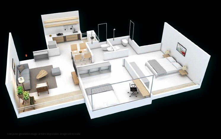 Floor plan of 2 BHK 511 Sq. Ft. Apartment in Skyi Manas Lake Phase 5, Pune