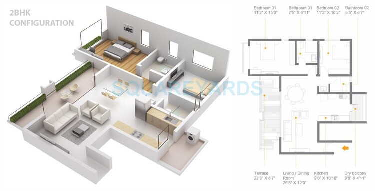 skyi songbirds apartment 2bhk 1329sqft 1