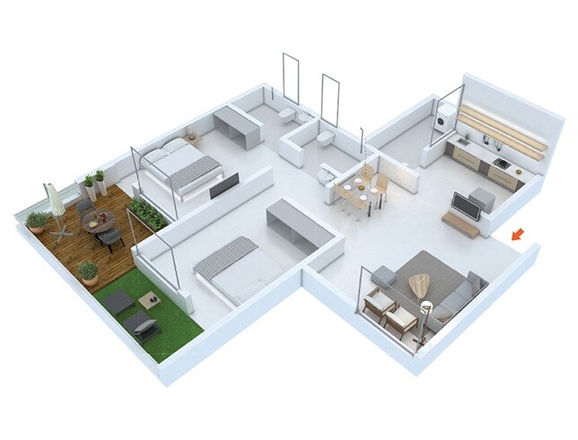 Floor plan of 2 BHK 594 Sq. Ft. Apartment in Skyi Star City, Pune