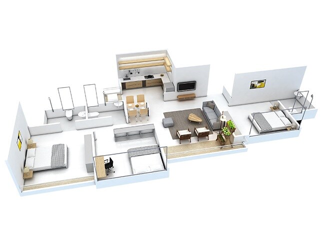 Floor plan of 3 BHK 770 Sq. Ft. Apartment in Skyi Star City, Pune