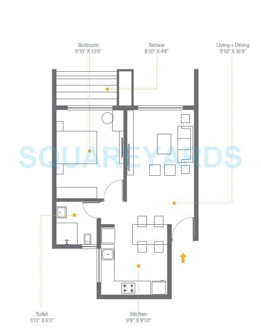 Floor plan of 1 BHK 363 Sq. Ft. Apartment in Skyi Star Towers, Pune
