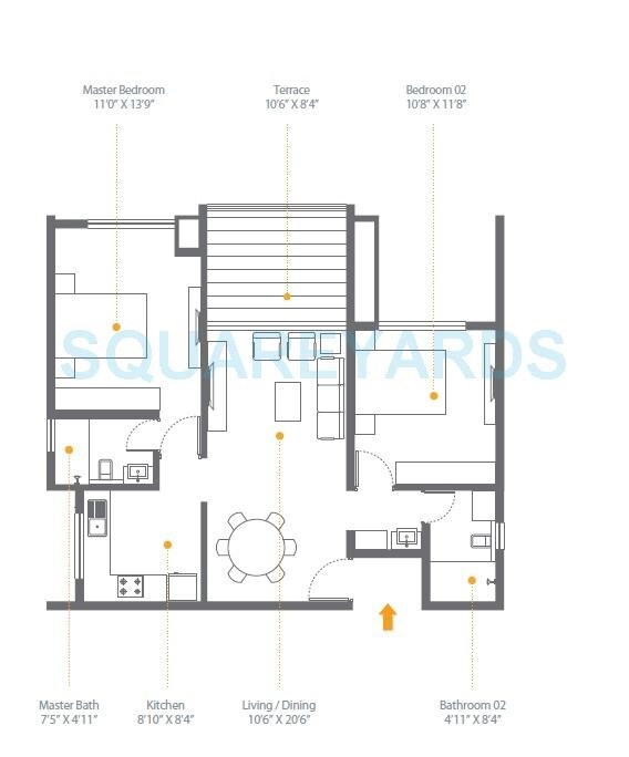 Floor plan of 2 BHK 505 Sq. Ft. Apartment in Skyi Star Towers, Pune