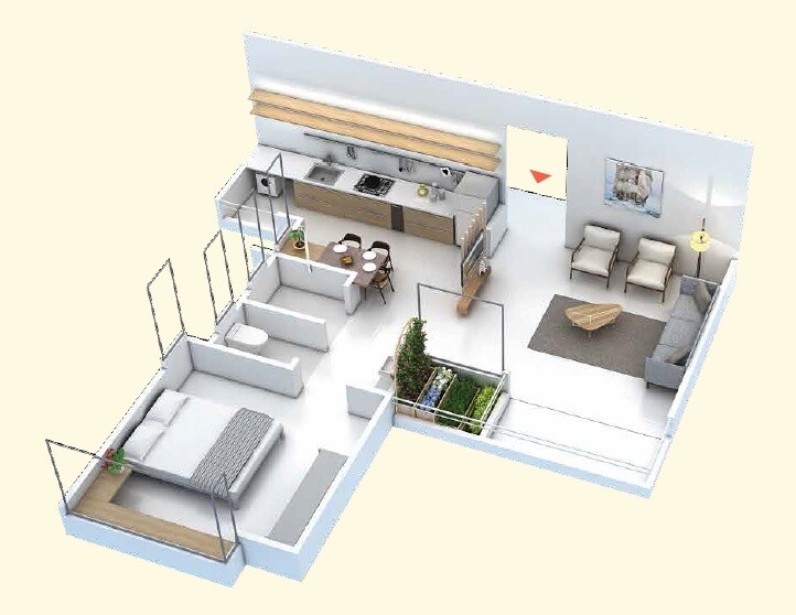 Floor plan of 1 BHK 347 Sq. Ft. Apartment in Skyi Star Town Phase 1, Pune