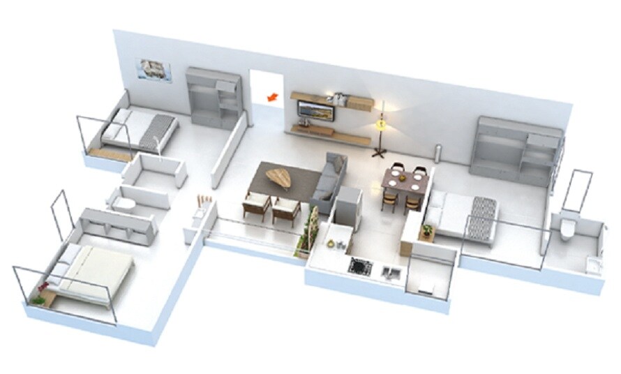 Floor plan of 3 BHK 619 Sq. Ft. Apartment in Skyi Star Town Phase 2, Pune