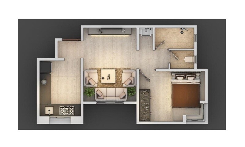 Floor plan of 1 BHK 577 Sq. Ft. Apartment in Skylark Shakuntala, Pune
