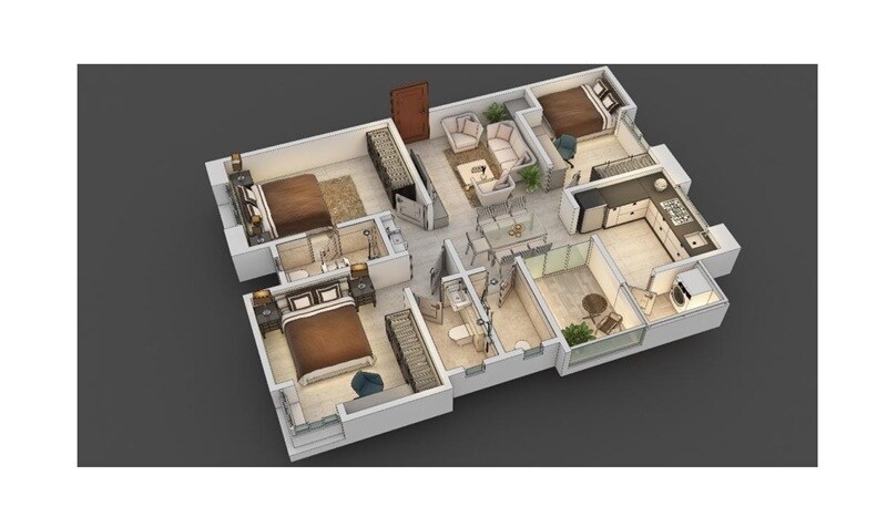 Floor plan of 3 BHK 1195 Sq. Ft. Apartment in Skylark Shakuntala, Pune