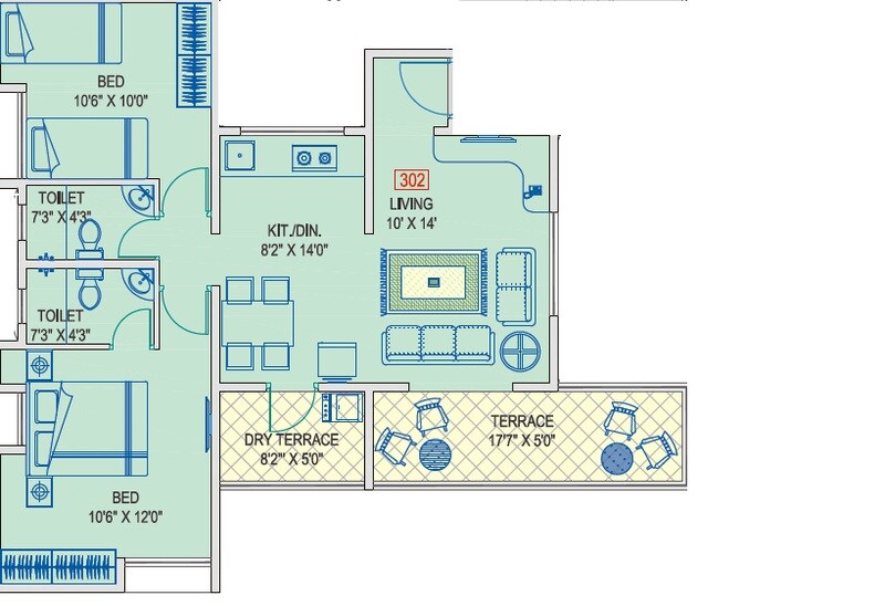 2 BHK 1118 Sq. Ft. Apartment
