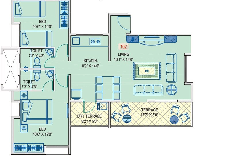 2 BHK 993 Sq. Ft. Apartment