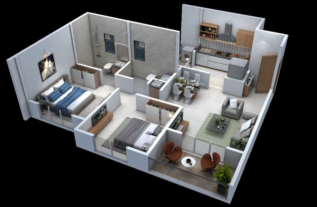 Floor plan of 2 BHK 695 Sq. Ft. Apartment in Skyrise Sparkle, Pune