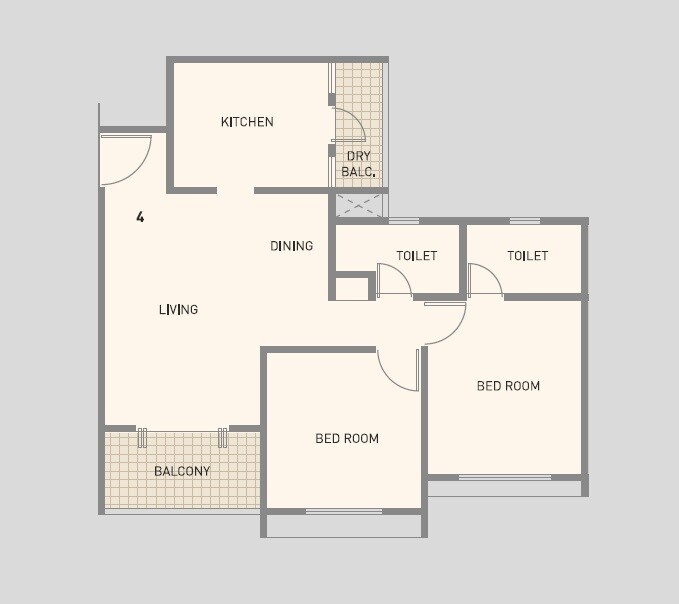 Floor plan of 2 BHK 765 Sq. Ft. Apartment in Skyrise Sparkle, Pune