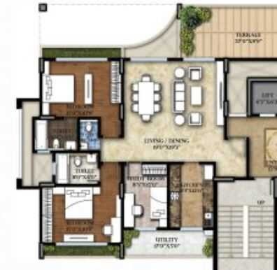 Floor plan of 3 BHK 1902 Sq. Ft. Apartment in Skywards Riviera Valentina, Pune