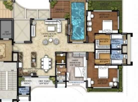 Floor plan of 3 BHK 2912 Sq. Ft. Apartment in Skywards Riviera Valentina, Pune