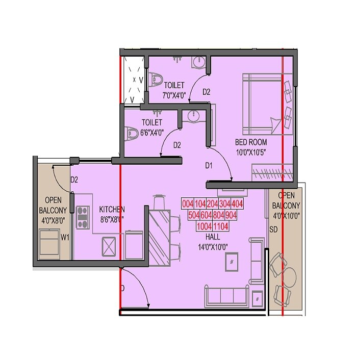 1 BHK 500 Sq. Ft. Apartment