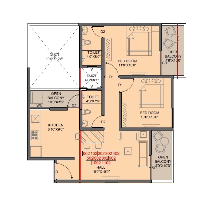 2 BHK 775 Sq. Ft. Apartment