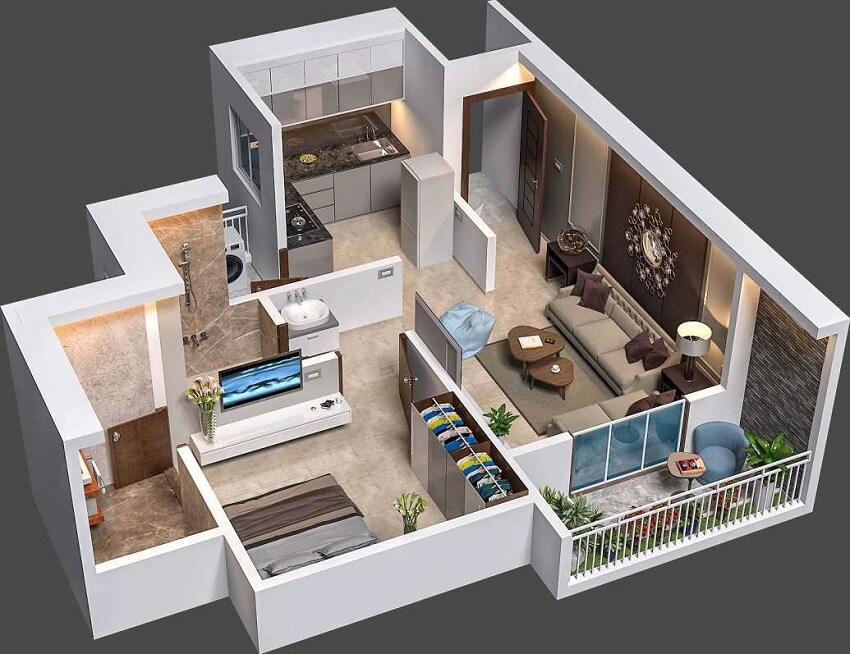 Floor plan of 1 BHK 428 Sq. Ft. Apartment in Skyways Harmony, Pune
