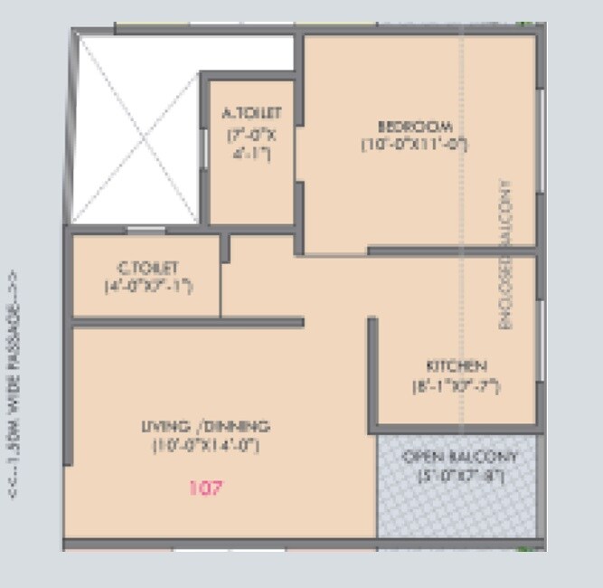 Floor plan of 1 BHK 415 Sq. Ft. Apartment in SM Suman Heights, Pune
