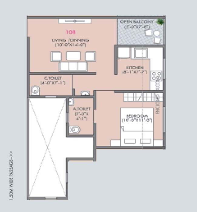 Floor plan of 1 BHK 453 Sq. Ft. Apartment in SM Suman Heights, Pune