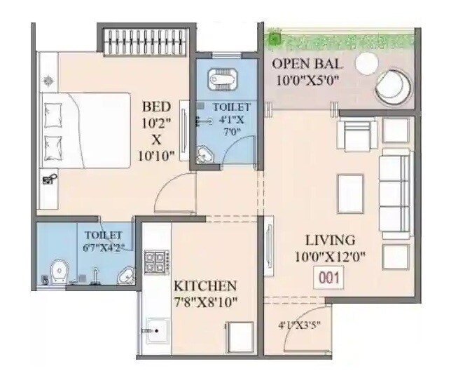 Floor plan of 1 BHK 415 Sq. Ft. Apartment in Smart Nest Castle, Pune