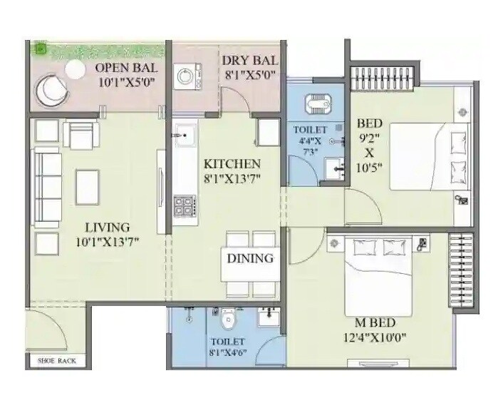 Floor plan of 2 BHK 616 Sq. Ft. Apartment in Smart Nest Castle, Pune