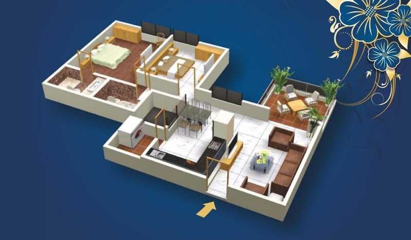 Floor plan of 2 BHK 652 Sq. Ft. Apartment in Smile Kaizen, Pune