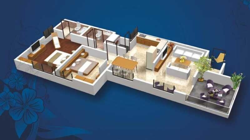 Floor plan of 2 BHK 663 Sq. Ft. Apartment in Smile Kaizen, Pune