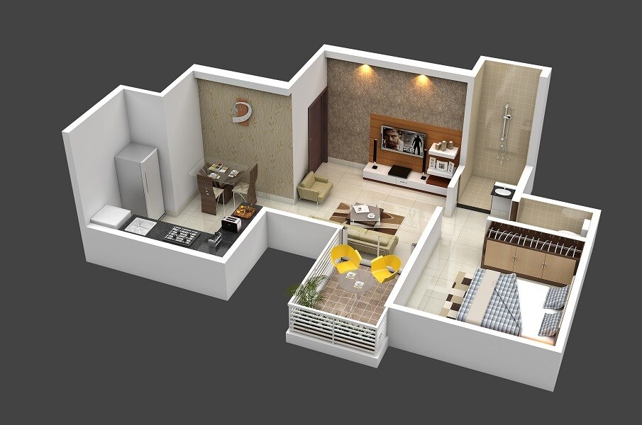 Floor plan of 1 BHK 372 Sq. Ft. Apartment in Sneh Akshay Anantam, Pune