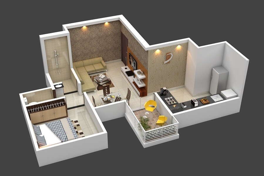 Floor plan of 1 BHK 424 Sq. Ft. Apartment in Sneh Akshay Anantam, Pune