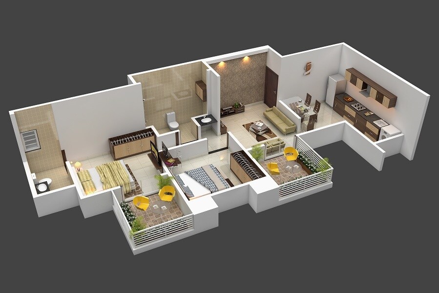 Floor plan of 2 BHK 666 Sq. Ft. Apartment in Sneh Akshay Anantam, Pune