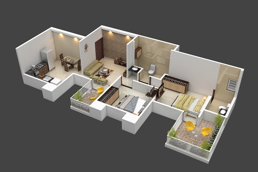 Floor plan of 2 BHK 656 Sq. Ft. Apartment in Sneh Akshay Anantam, Pune