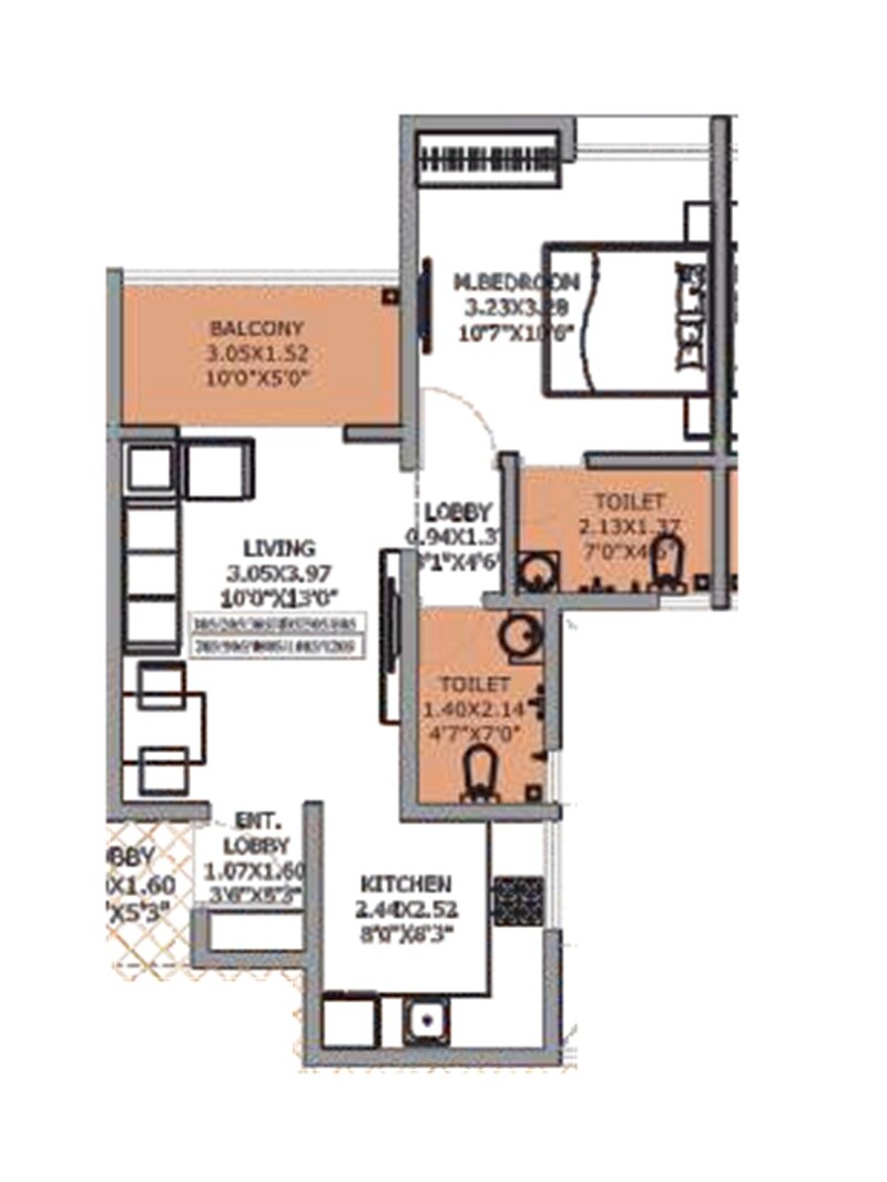 Floor plan of 1 BHK 480 Sq. Ft. Apartment in Sneha Kohinoor, Pune