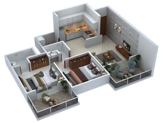 Floor plan of 2 BHK 599 Sq. Ft. Apartment in Snehmangal Infinity Cube, Pune