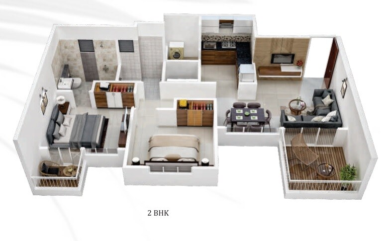 Floor plan of 2 BHK 628 Sq. Ft. Apartment in Snehmangal Infinity Cube, Pune