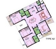 Floor plan of 4 BHK 1740 Sq. Ft. Apartment in Sobha Carnation Pune, Pune