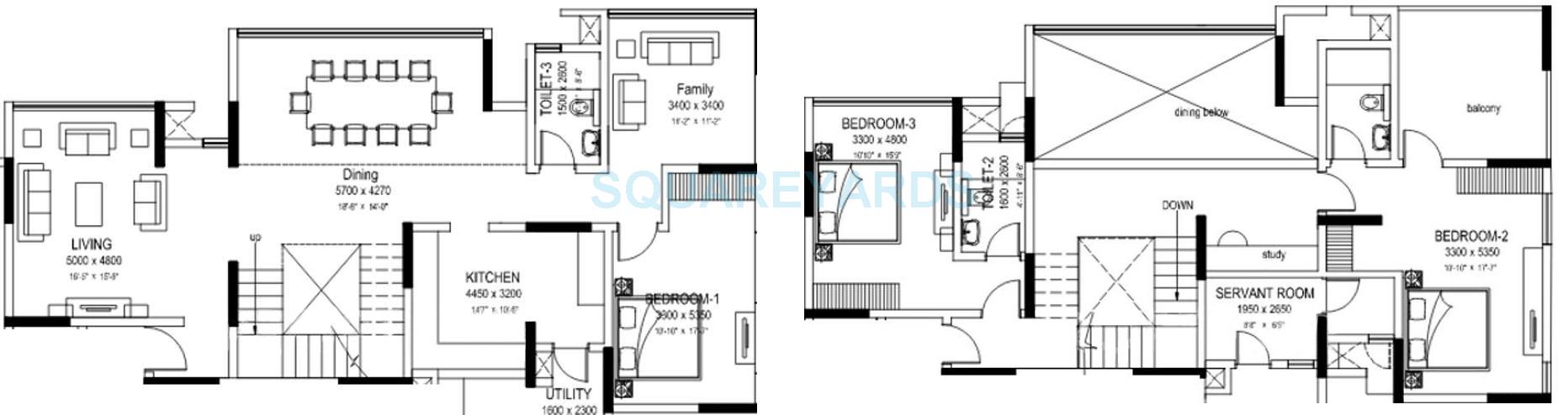 Floor plan of 3 BHK 3400 Sq. Ft. Apartment in Sobha Elanza, Pune