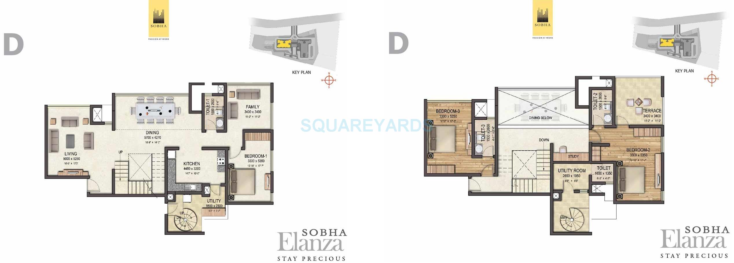 Floor plan of 3 BHK 3712 Sq. Ft. Apartment in Sobha Elanza, Pune