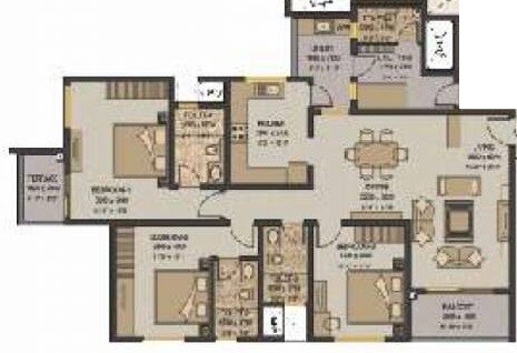 Floor plan of 3 BHK 2032 Sq. Ft. Apartment in Sobha Garnet, Pune